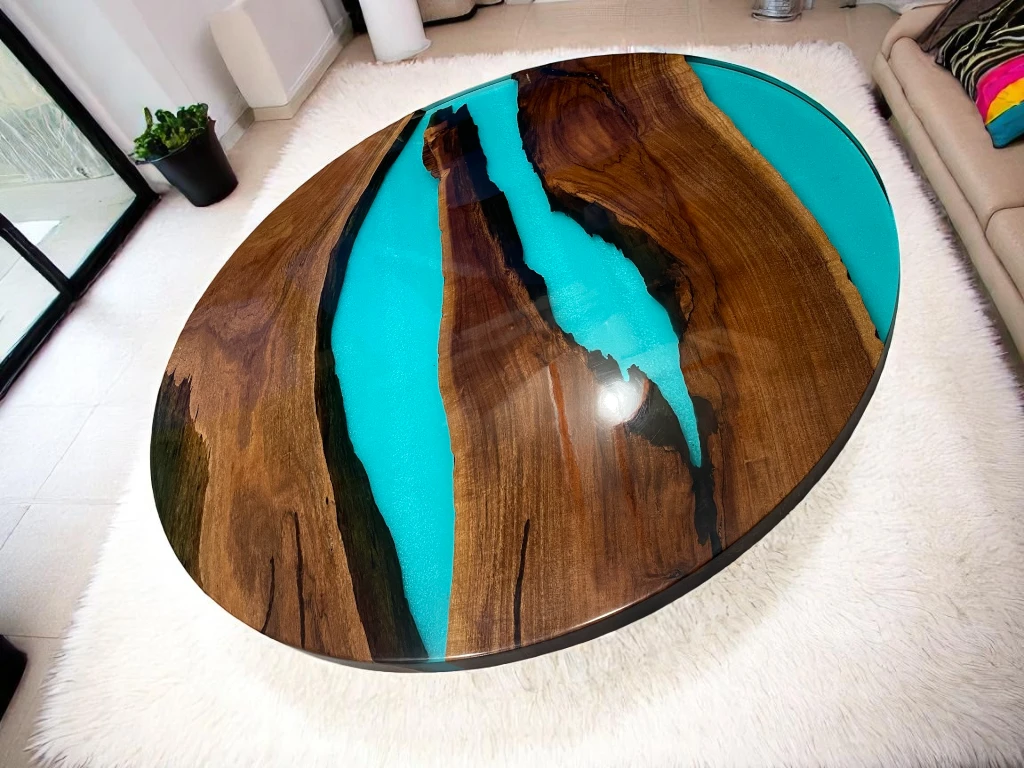  Epoxy Side Table for Living Room - Natural Acacia Wood